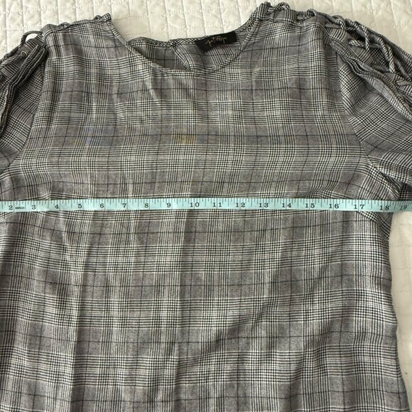 Petersyn Gray Checkered Long Sleeve Blouse With Ruffled Sleeves Size S - Picture 12 of 14